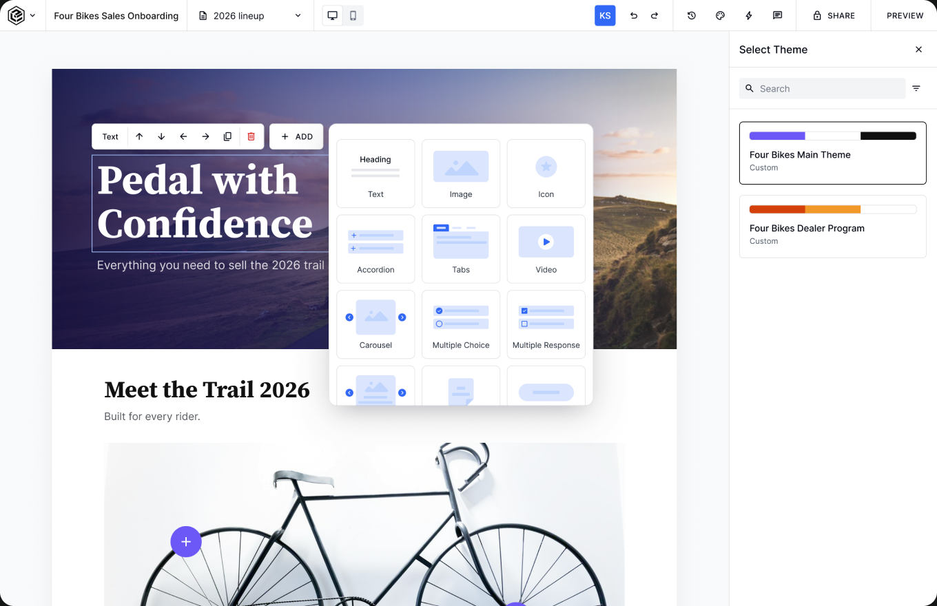 Evolve course studio editing an interactive course in the browser