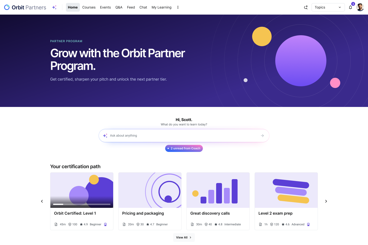 Orbit Partner Program, a partner portal built on Intellum