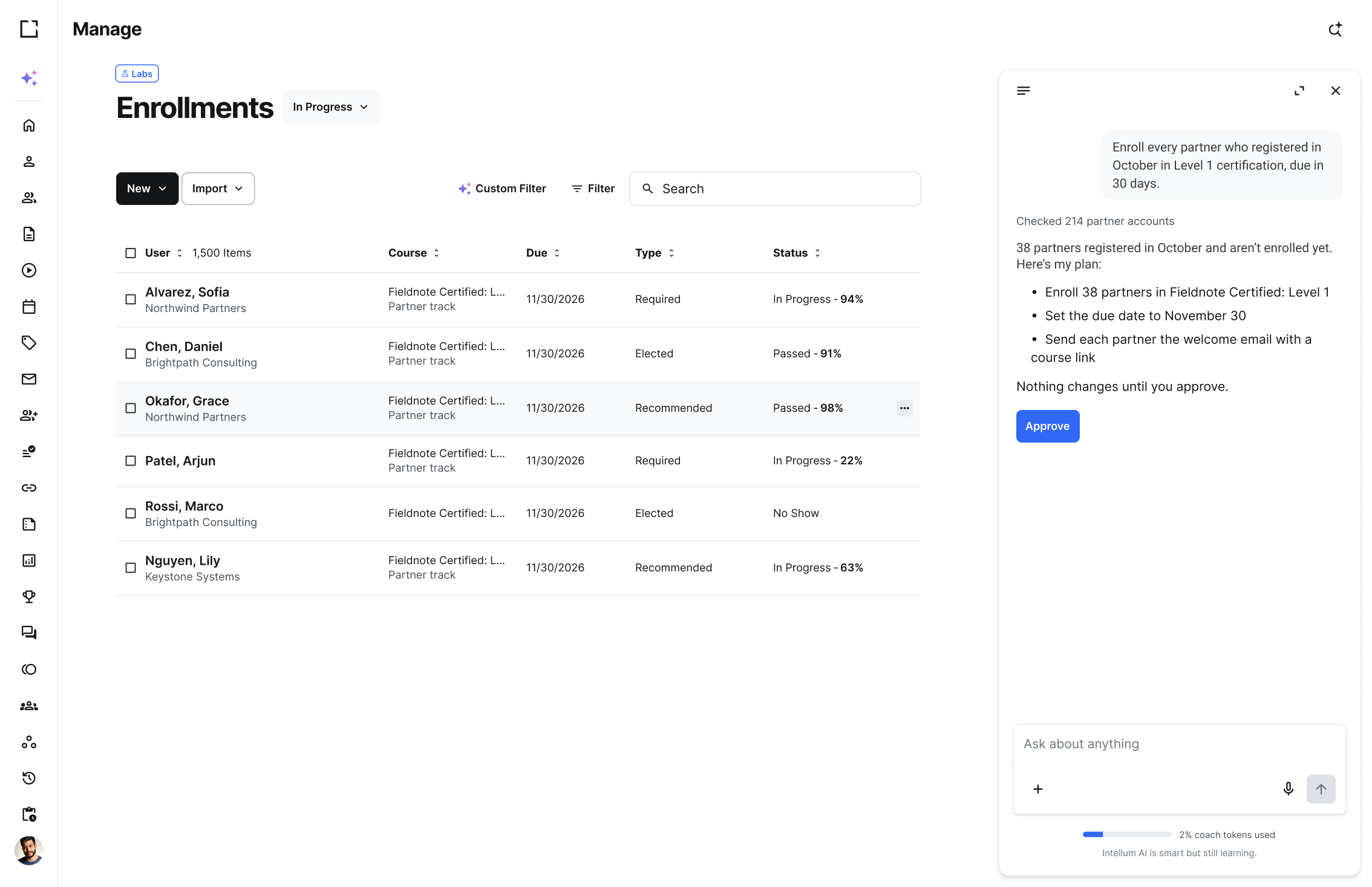 Manager Agent reading back partner program results for Fieldnote