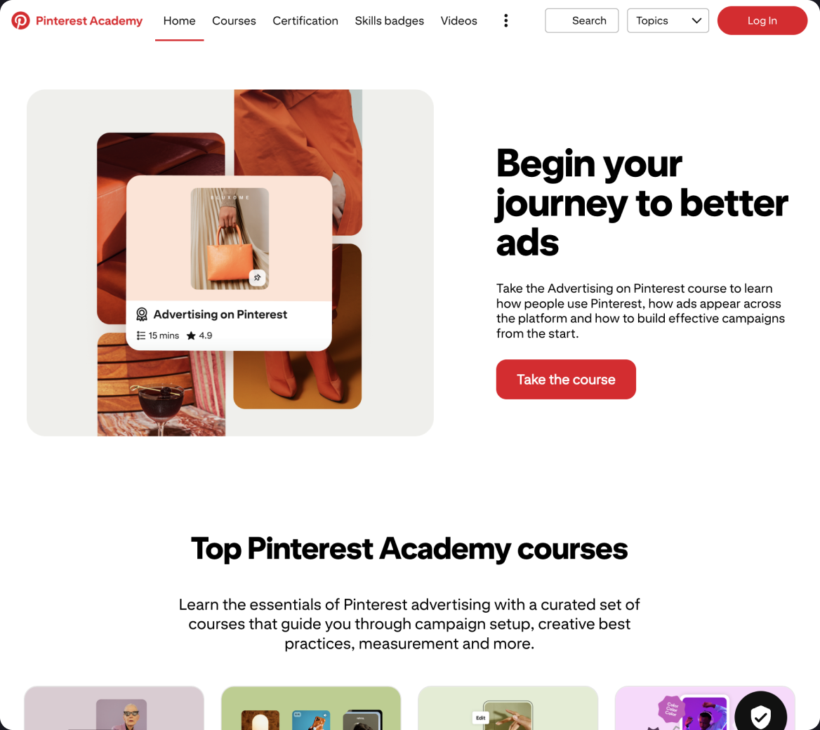 Pinterest Academy course catalog built on Intellum