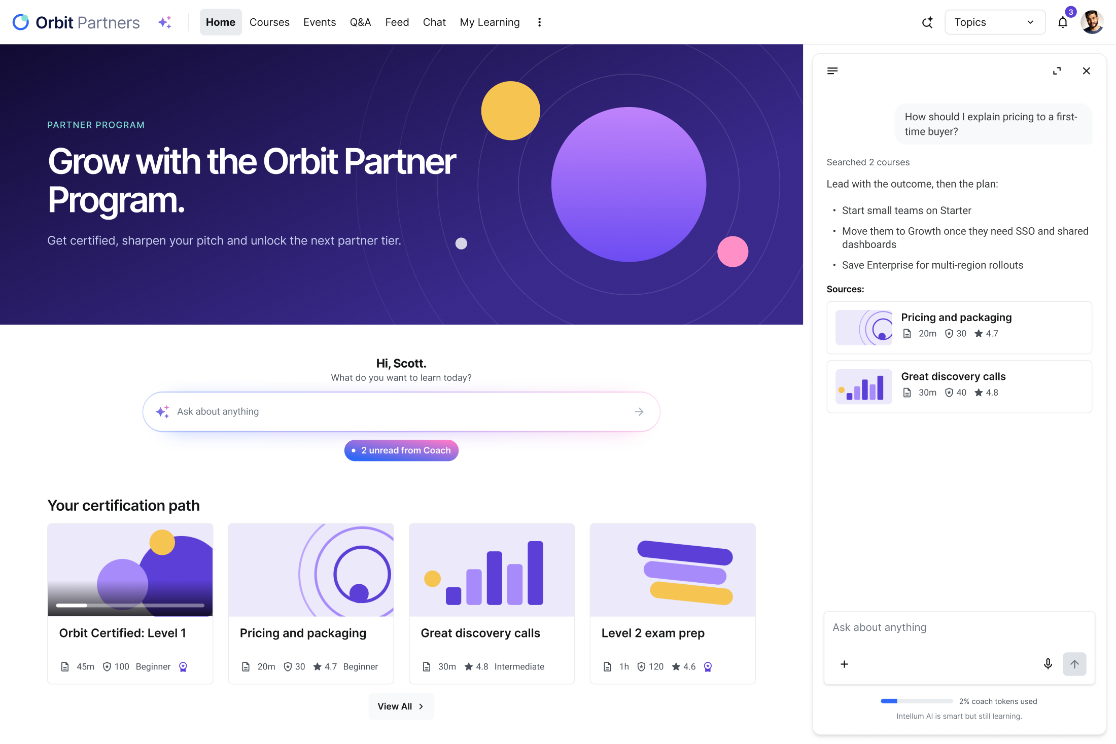 UI example of the Intellum Platform and it's AI powered capabilities for Partner Education