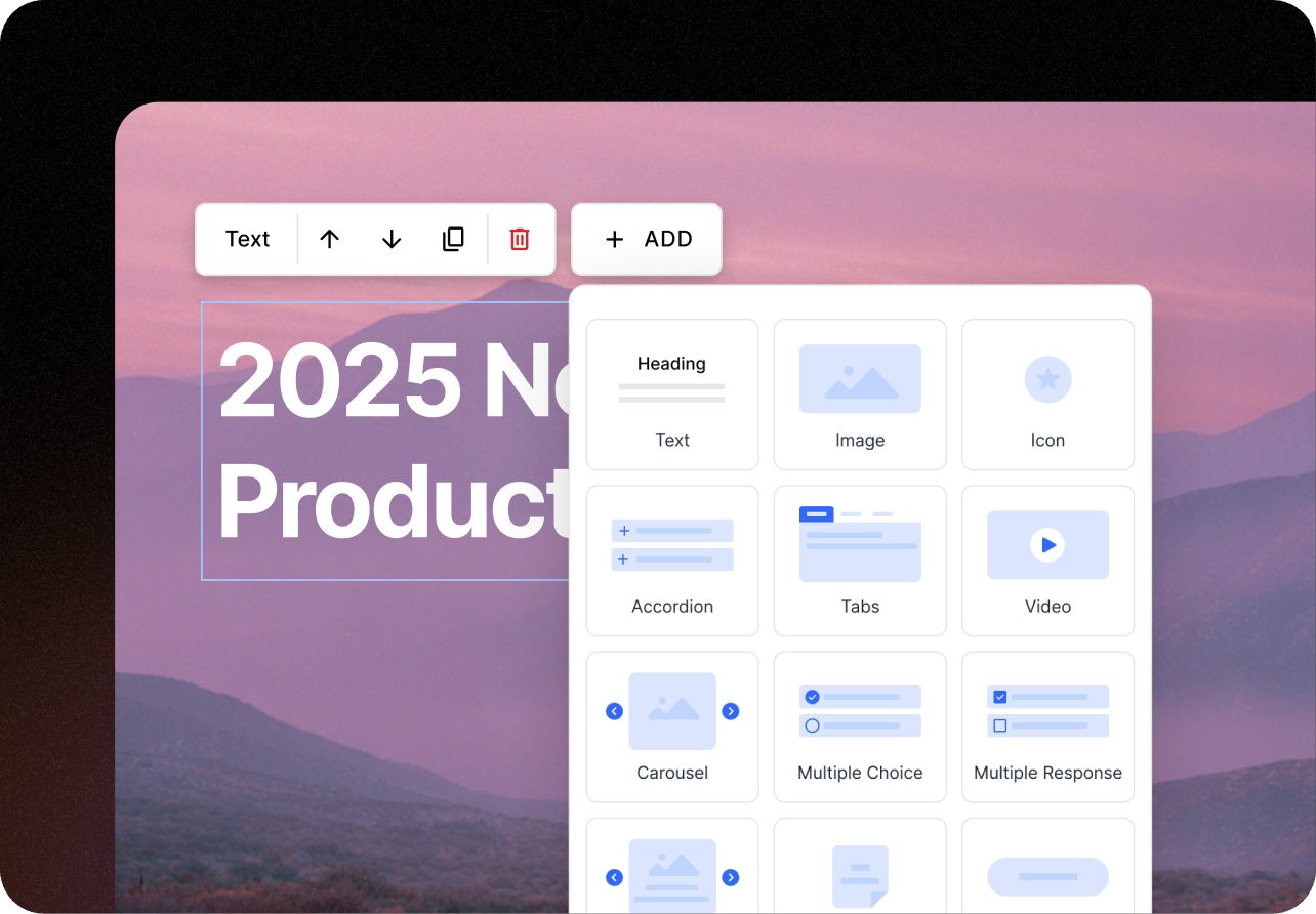 UI example of the Intellum Evolve authoring tool showcasing its content creation features