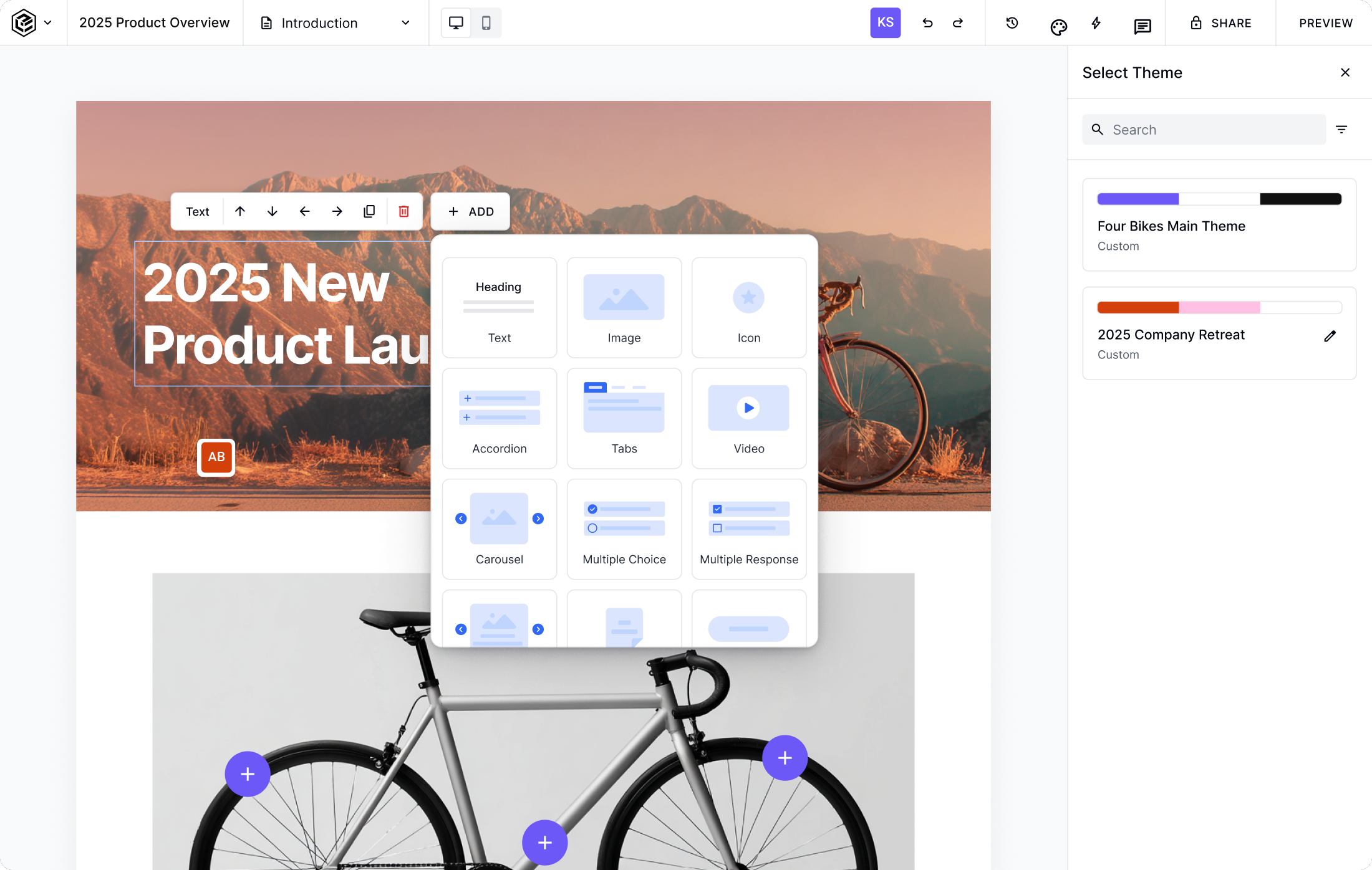 UI examples of the Intellum Evolve authoring tool