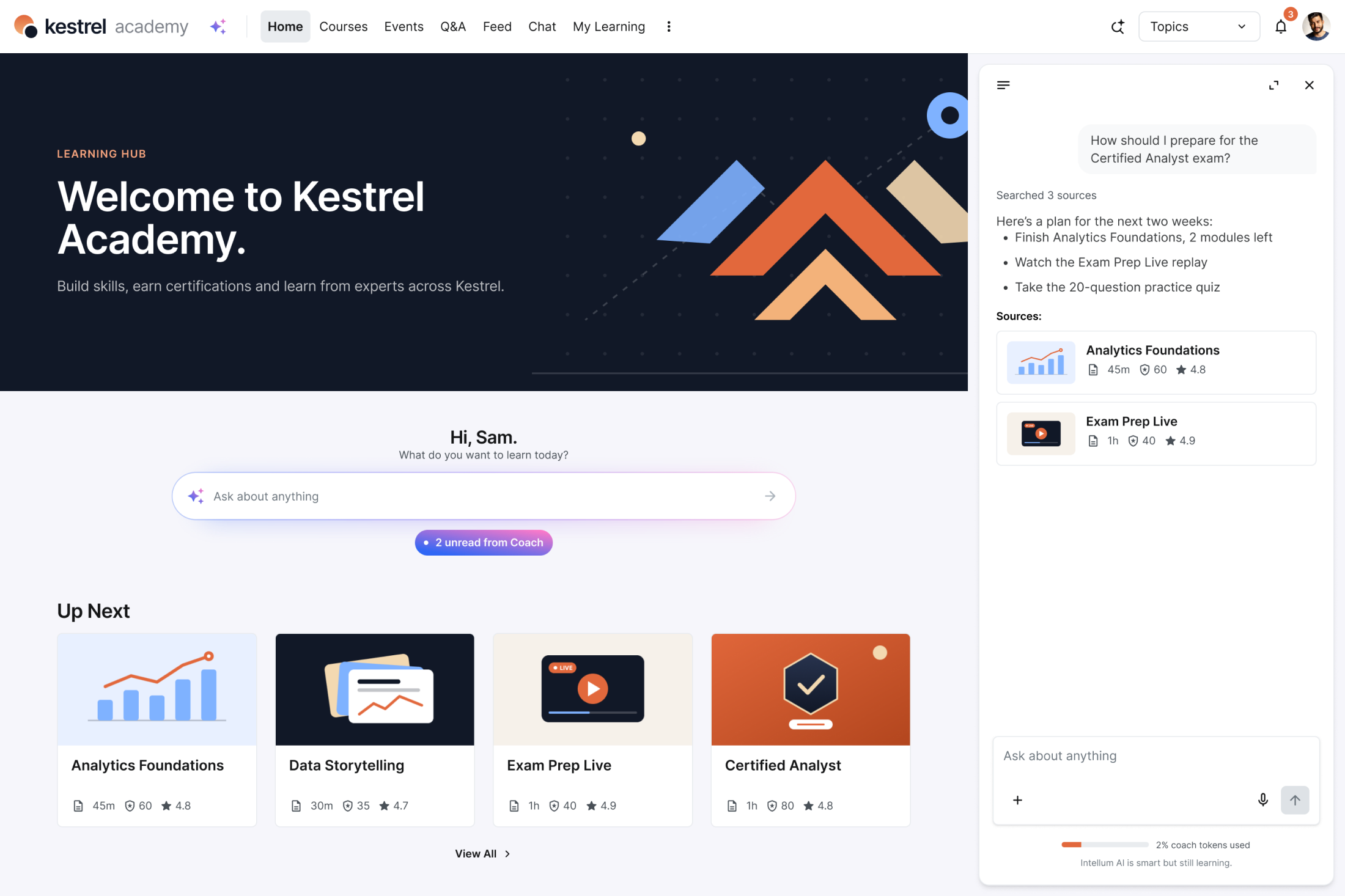 UI examples of the Intellum Platform and it's AI powered capabilities