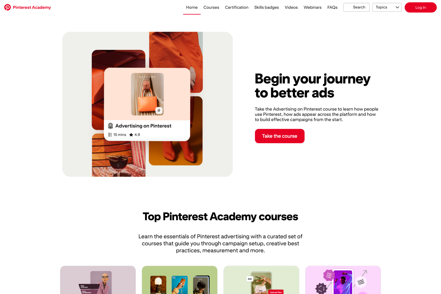 Pinterest Academy course catalog, powered by Intellum