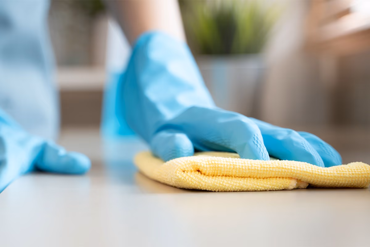 Professional house cleaning is in progress.
