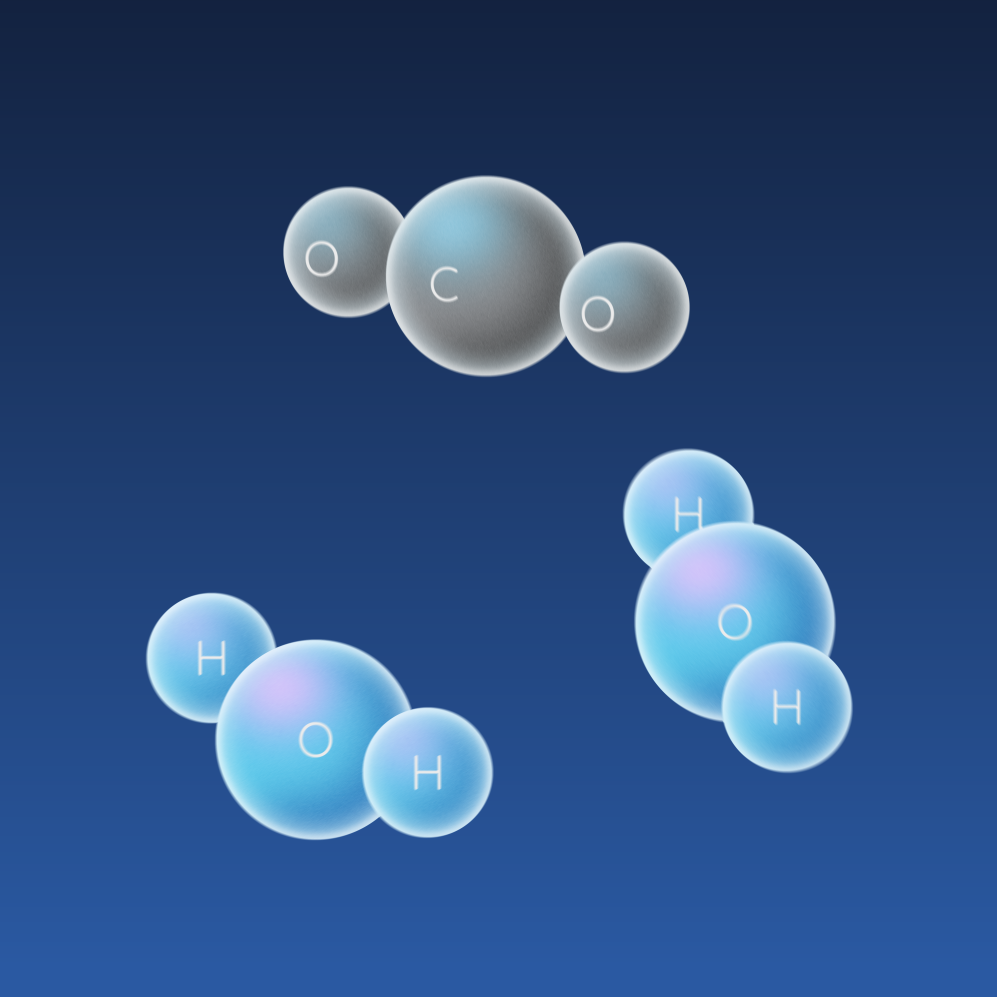 Water and carbon dioxide molecules