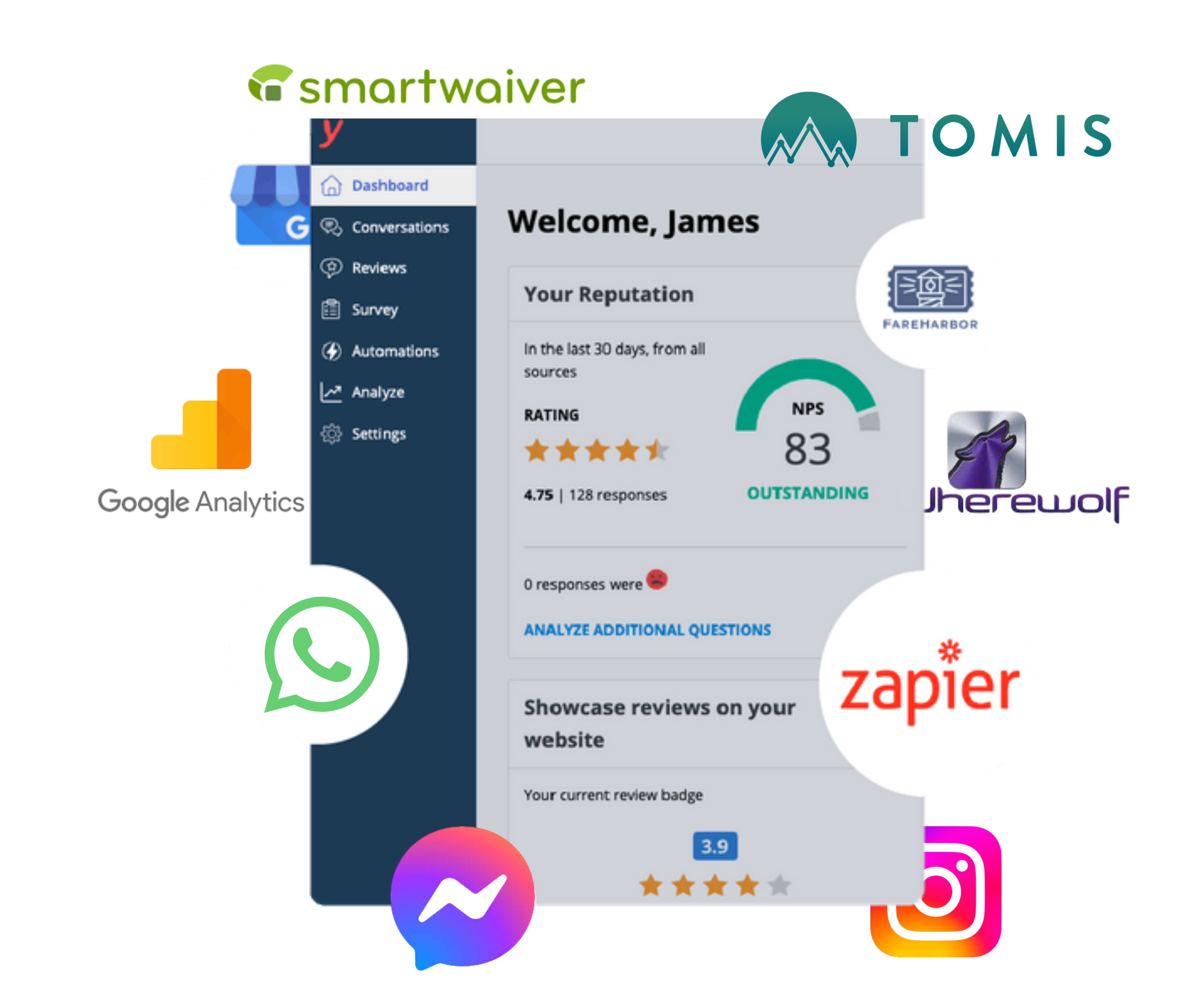Yonder x FareHarbor integration showing chatbot and voice agent