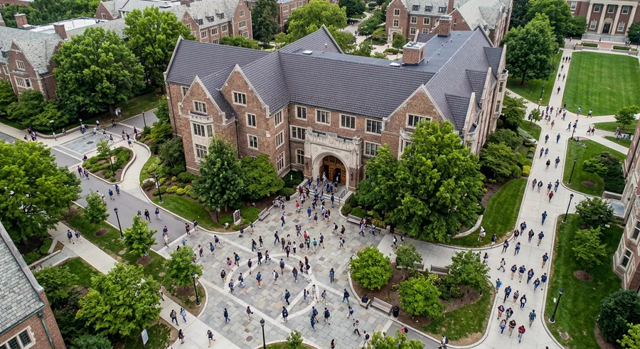 Aerial view of a university campus