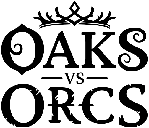 A vector logo for "Oaks vs Orcs" in black.