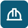 Symbol eines Schutzhelms auf dunkelblauem Hintergrund.