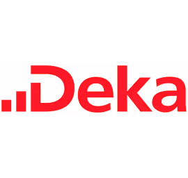 Deka company logo in red text with stylized dots to the left.