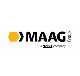 MAAG Group logo with a yellow hexagon symbol and text indicating it is a Dover company.