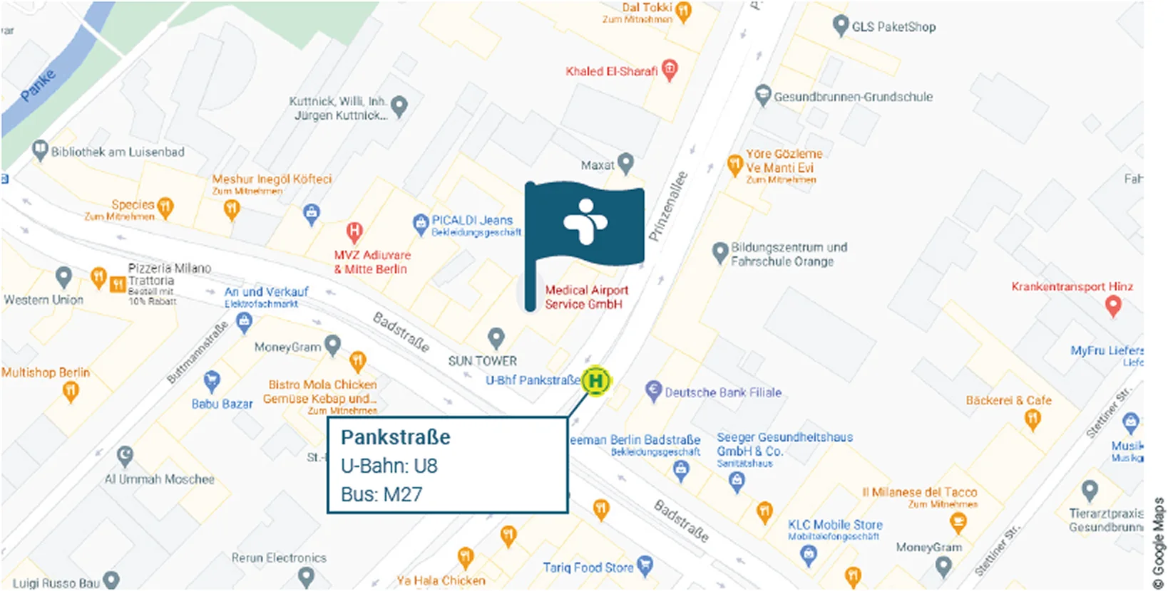 Anfahrtskarte zum Standort Berlin, Prinzenallee 89-90