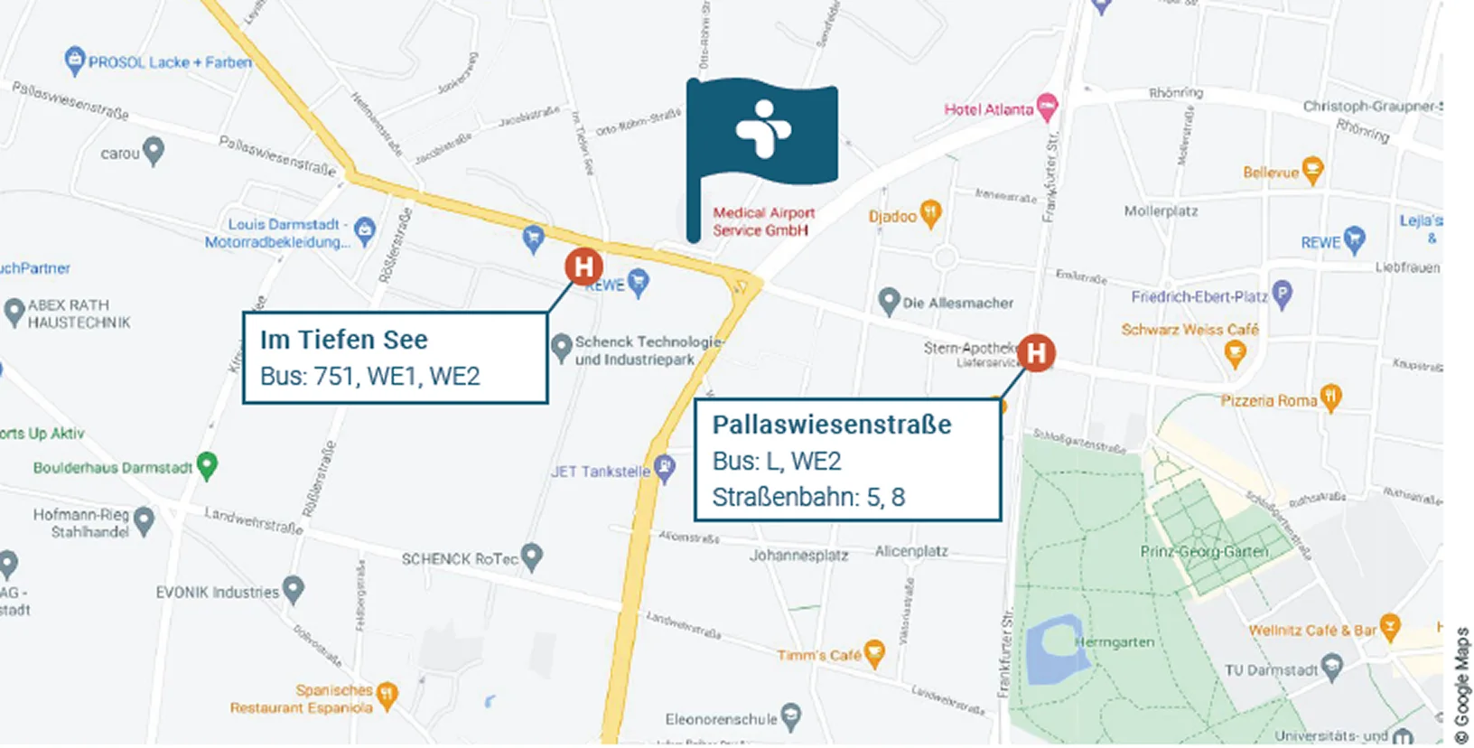 Anfahrtskarte zum Standort Darmstadt, Pallaswiesenstraße 63