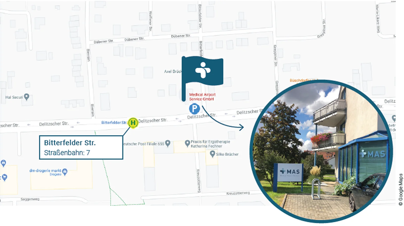 Anfahrtskarte zum Standort Halle (Saale), Bitterfelder Straße 2c