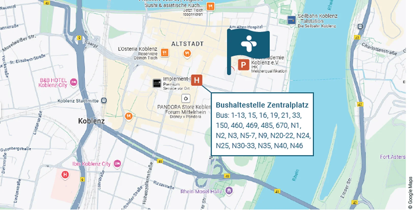 Anfahrtskarte zum Standort Koblenz, Poststraße 4