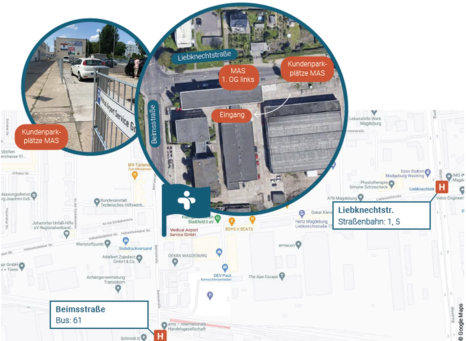 Anfahrtskarte zum Standort Magdeburg, Beimsstraße 89a