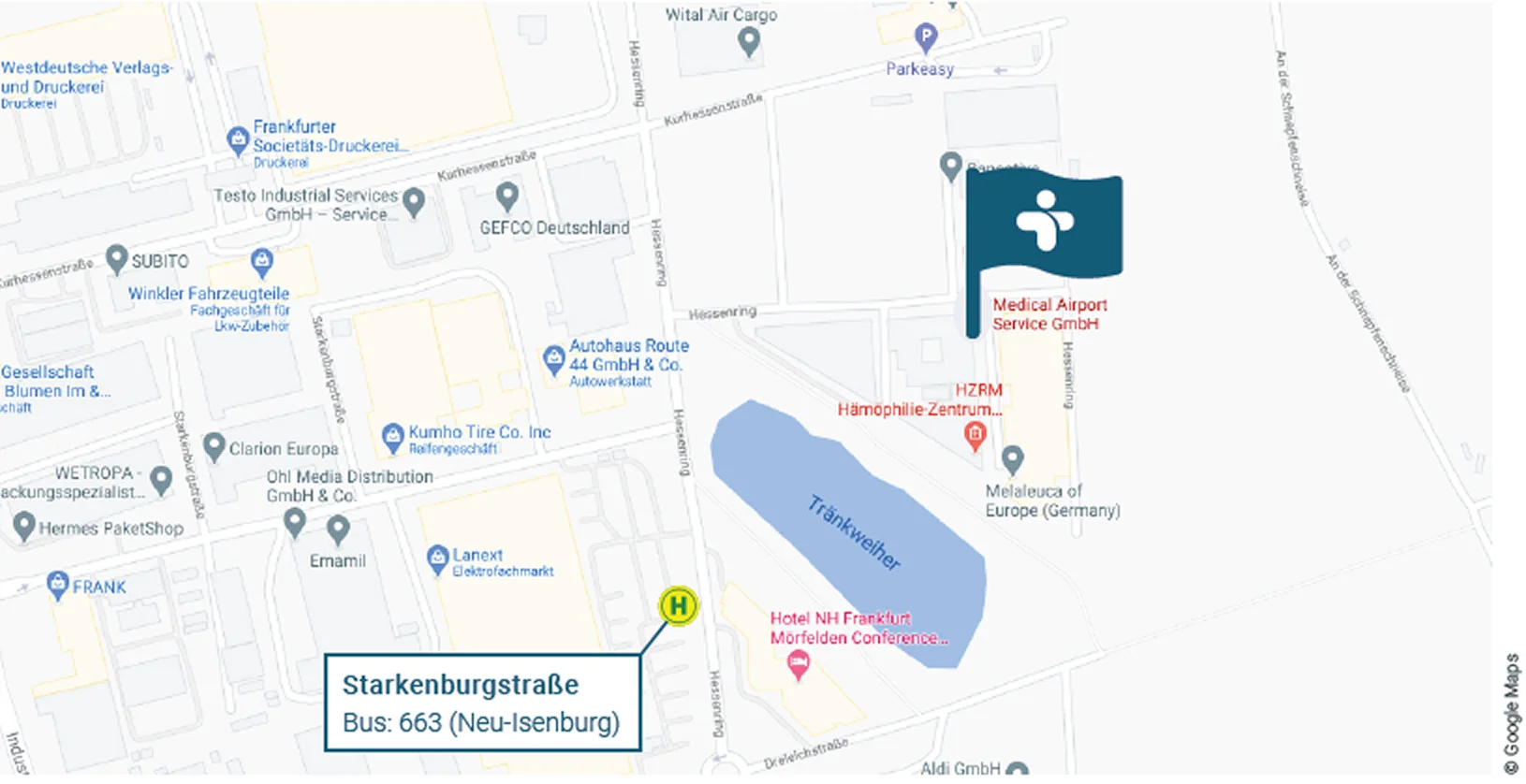 Anfahrtskarte zum Standort Mörfelden-Walldorf, Hessenring 13a