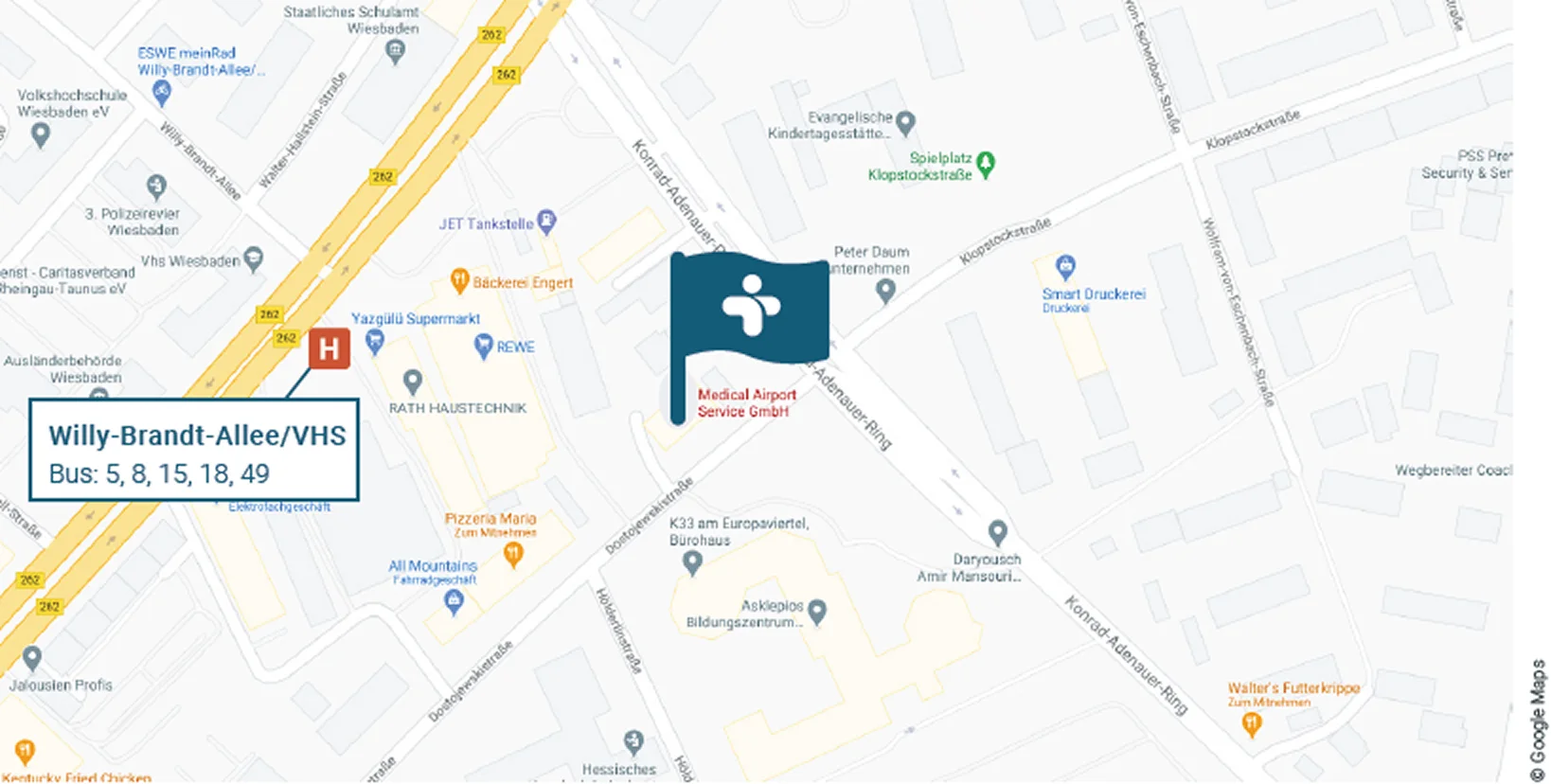 Anfahrtskarte zum Standort Wiesbaden, Dostojewskistraße 5