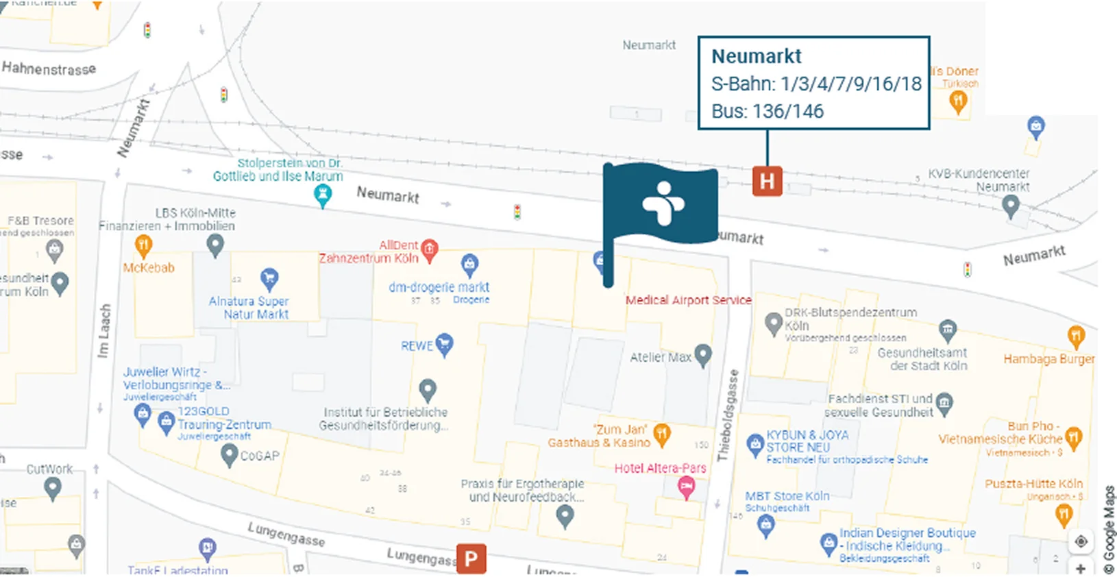 Anfahrtskarte zum Standort Köln, Neumarkt 31