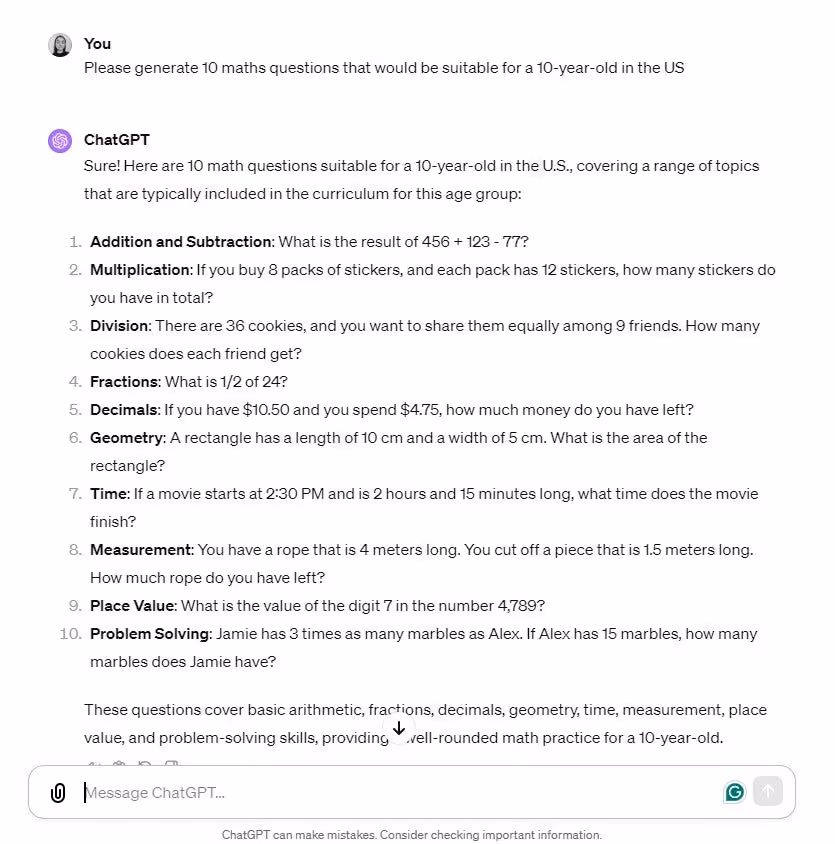 Tạo câu hỏi toán học Chat GPT