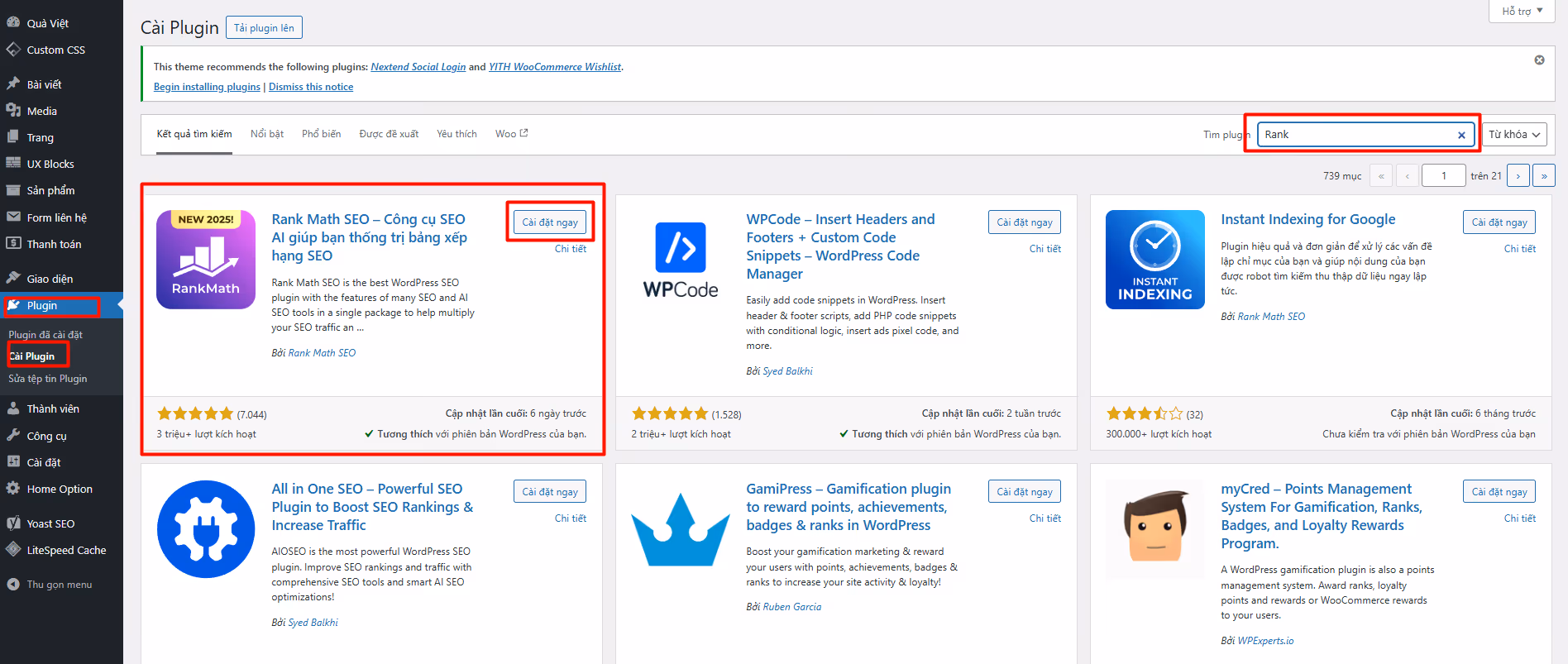 Cài đặt các Plugin Wordpress