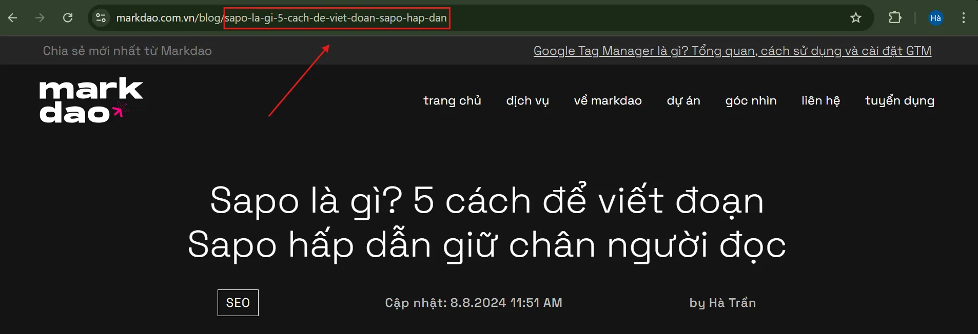 Slug là một phần của URL giúp xác định nội dung của một trang web cụ thể