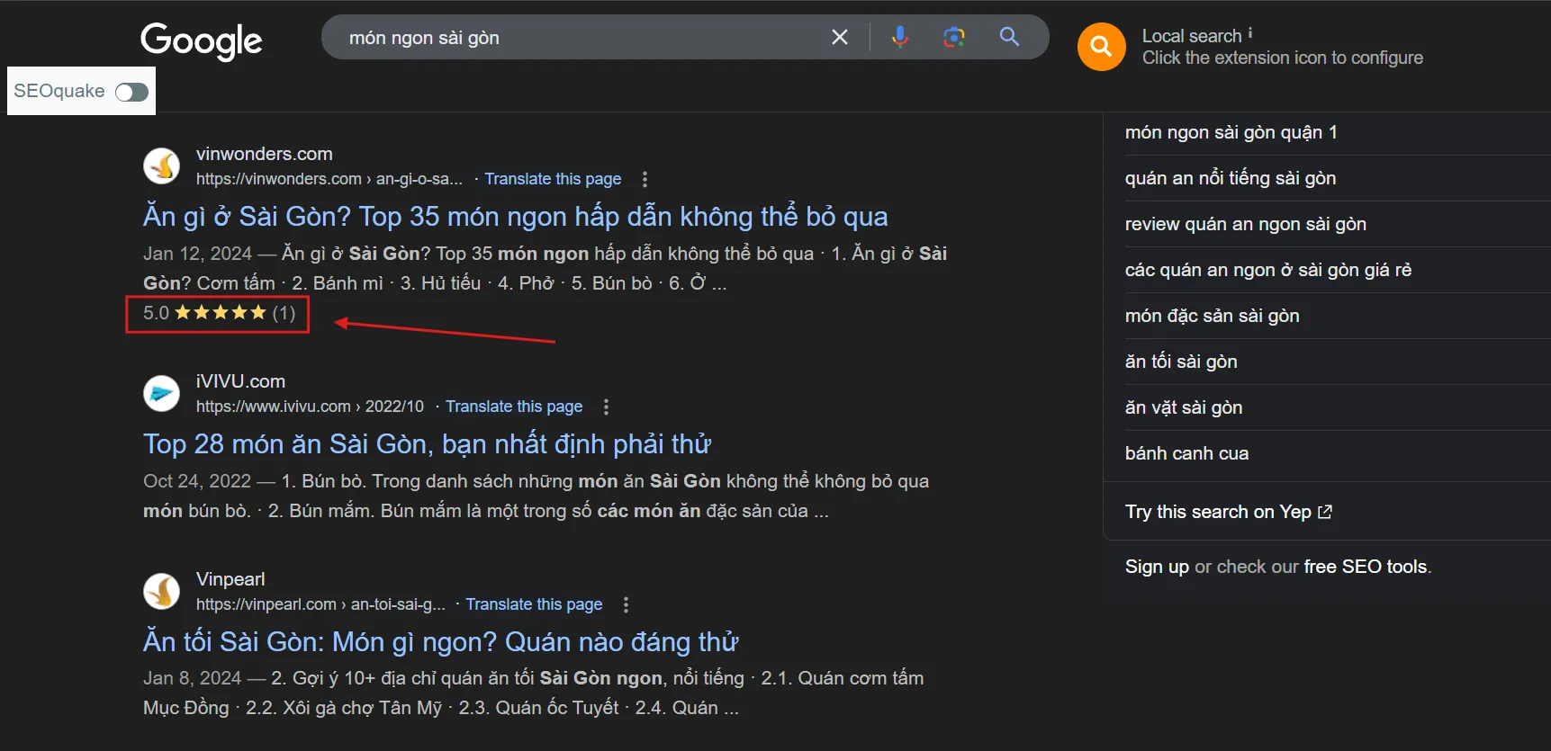 Ví dụ về Rich Snippets