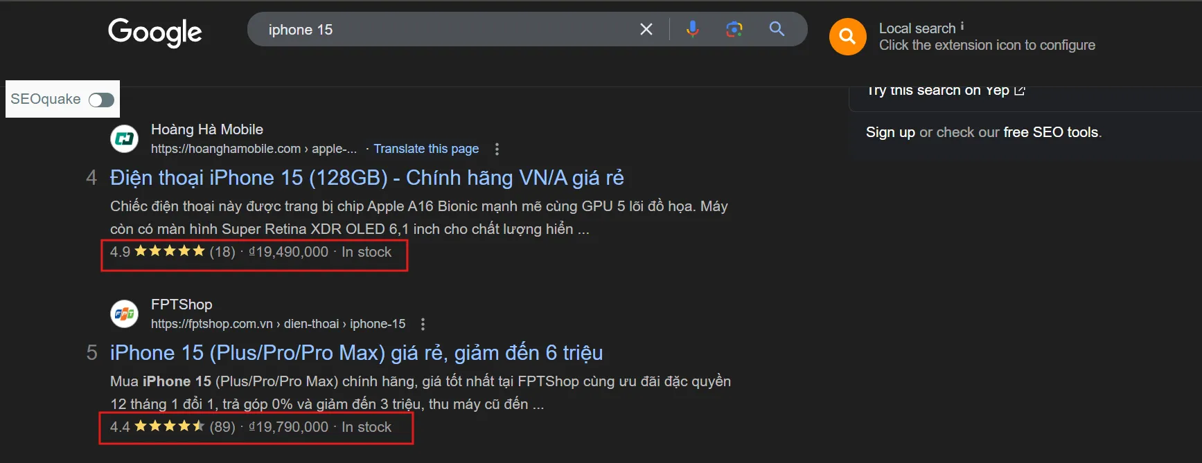 Các loại Rich Snippets phổ biến