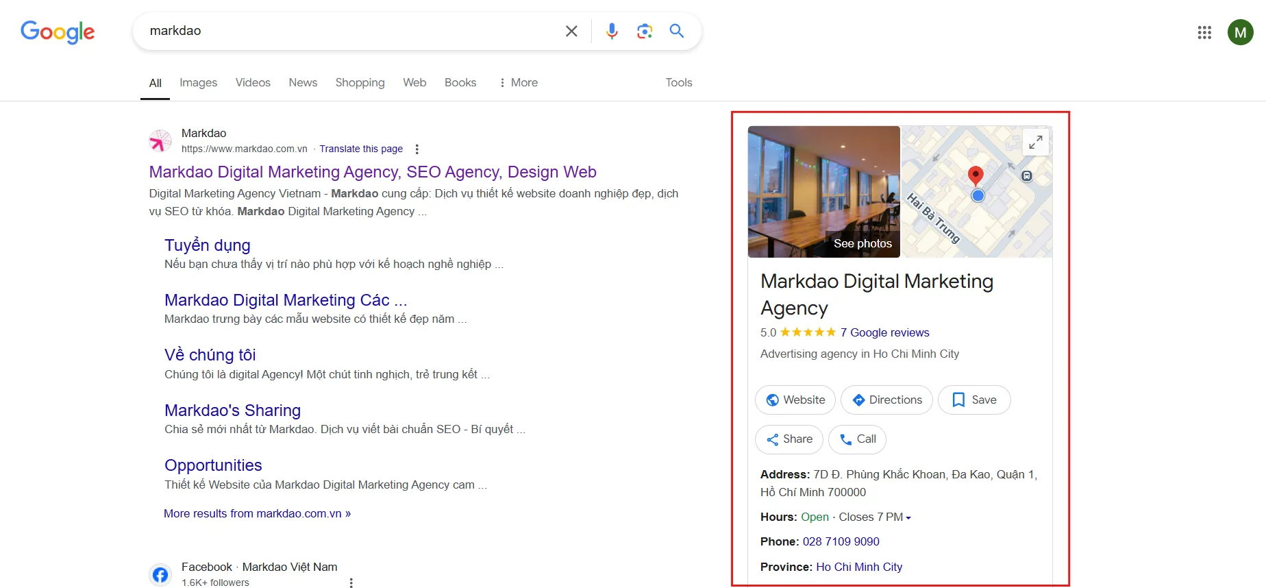 Ví dụ về Rich Snippets Organizations