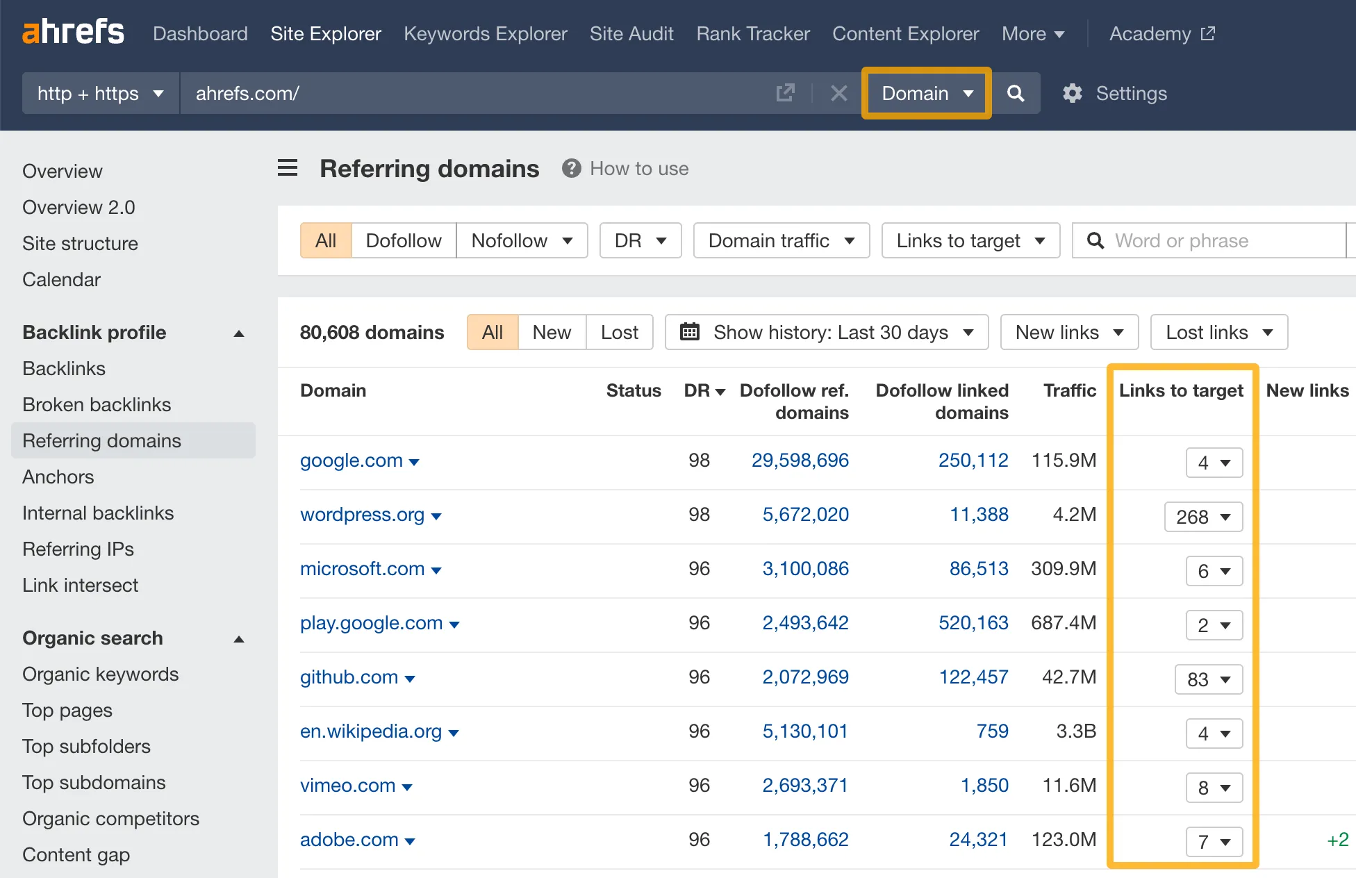 Sử dụng Ahrefs để kiểm tra Referring Domain