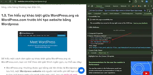 Kiểm tra Alt Text bằng cách “Inspect” trên trình duyệt