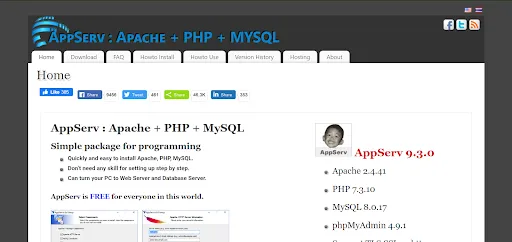 Giao diện AppServ - Công cụ cài đặt Localhost