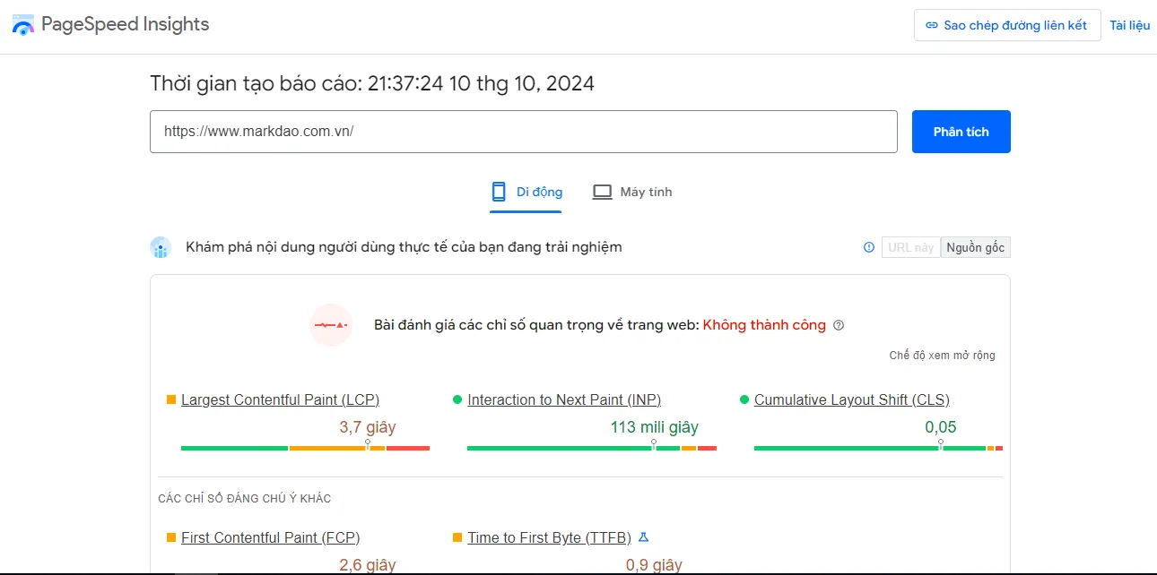 PageSpeed Insights là một trong những website theo dõi tốc độ trang web hiện nay