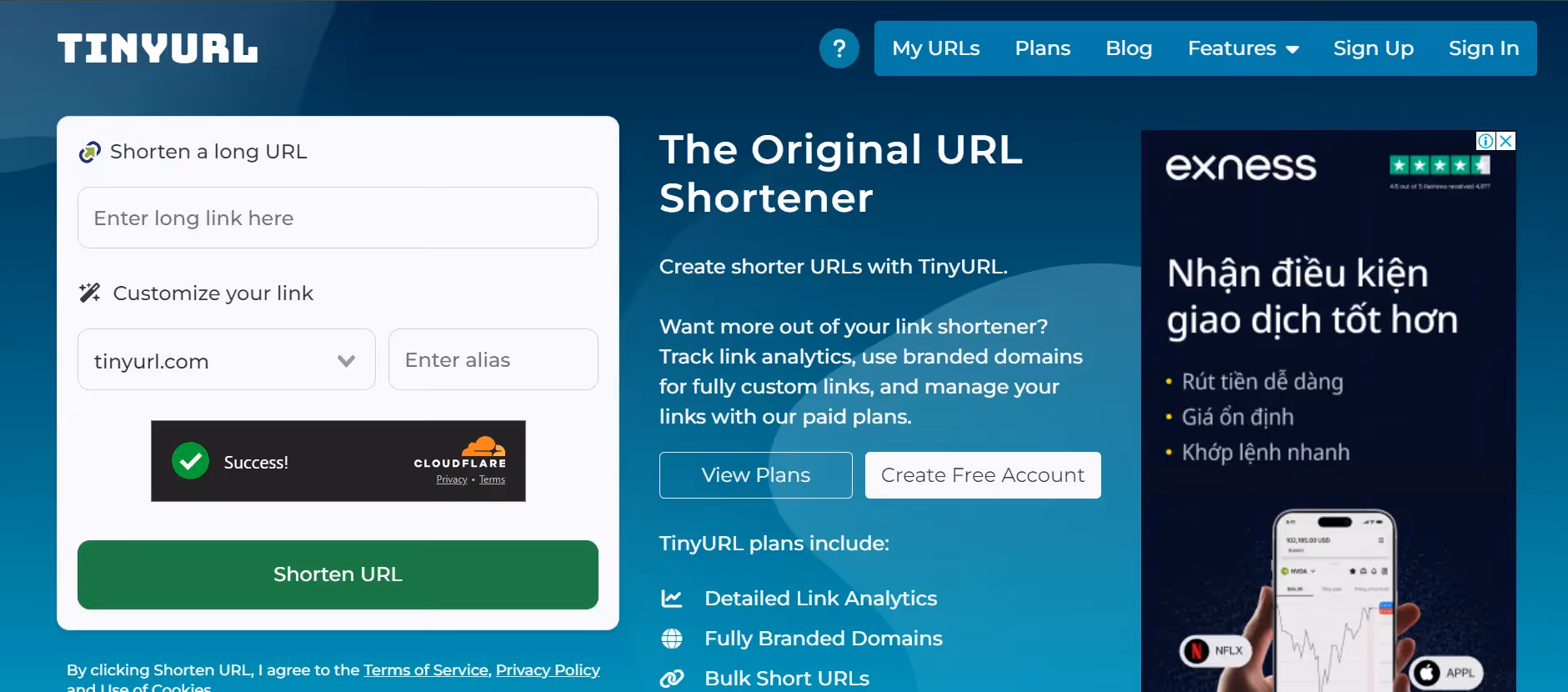 Website rút gọn link TinyURL