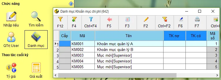 Xác định danh mục chi phí chính