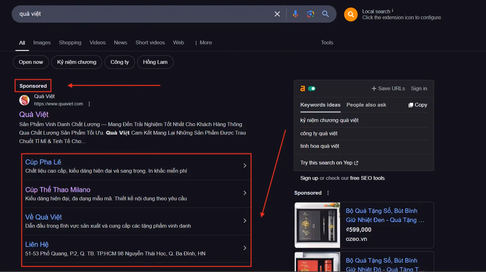 Sitelink trong Google Ads (Paid Sitelink)