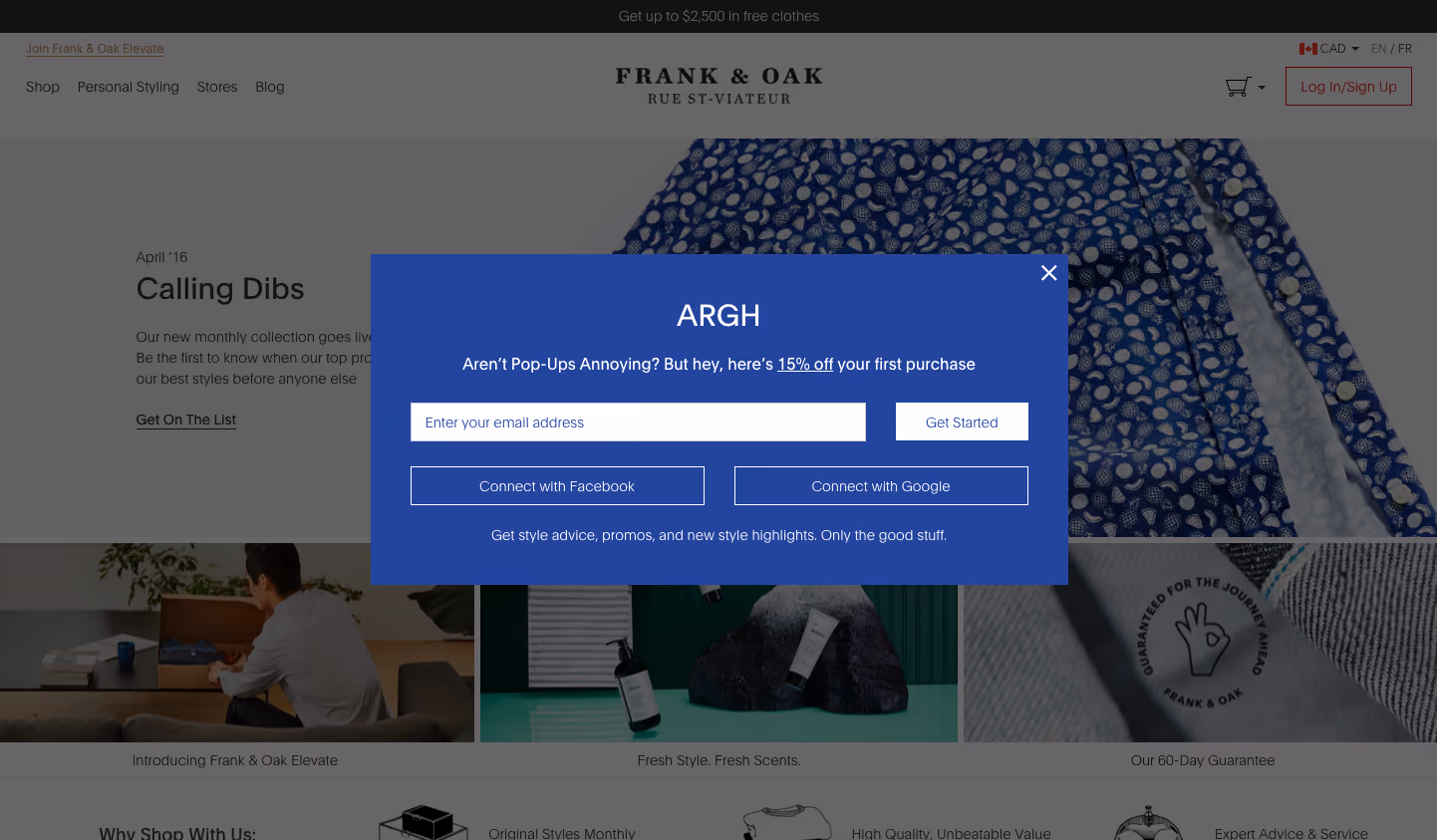 Entry Pop-up là loại pop-up hiển thị ngay khi người dùng truy cập website