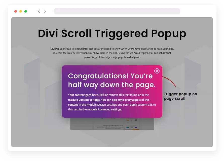 Scroll-triggered Pop-up chỉ xuất hiện khi người dùng cuộn đến một phần nhất định trên web