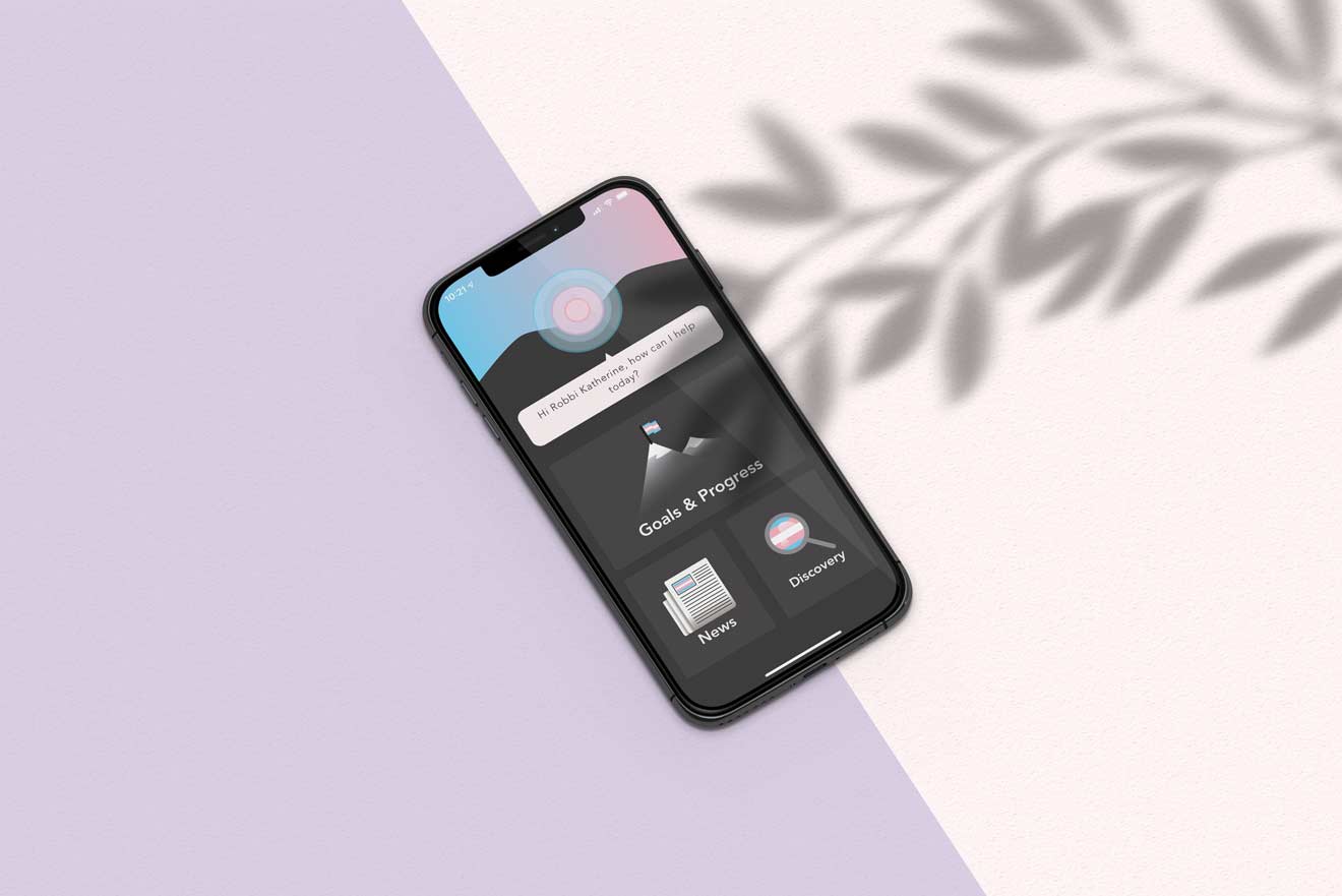 Concept art of iPhone displaying Solace app on a colorful surface
