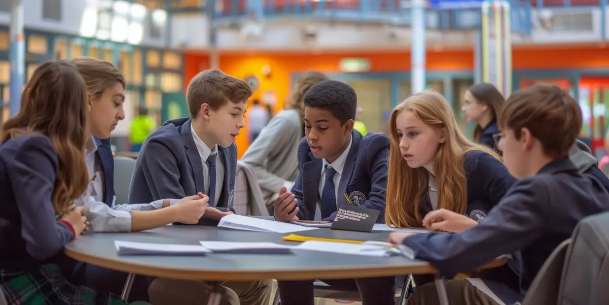 A group of students sitting around a table.