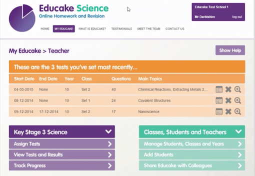 Educake teacher dashboard