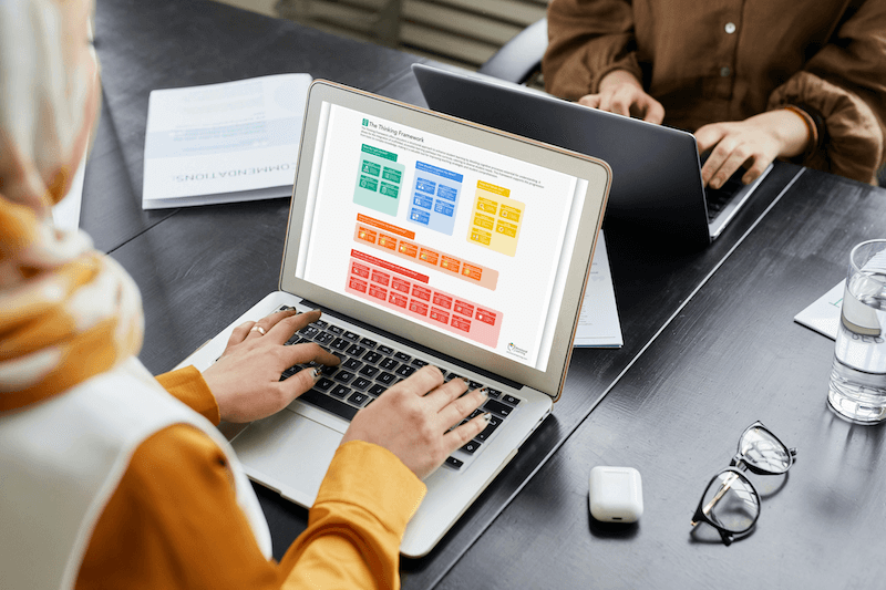 Teacher using laptop with AI lesson planning software to create differentiated resources