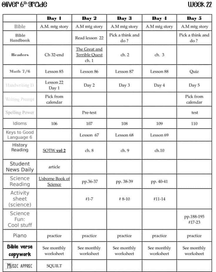 Homeschool curriculum planning
