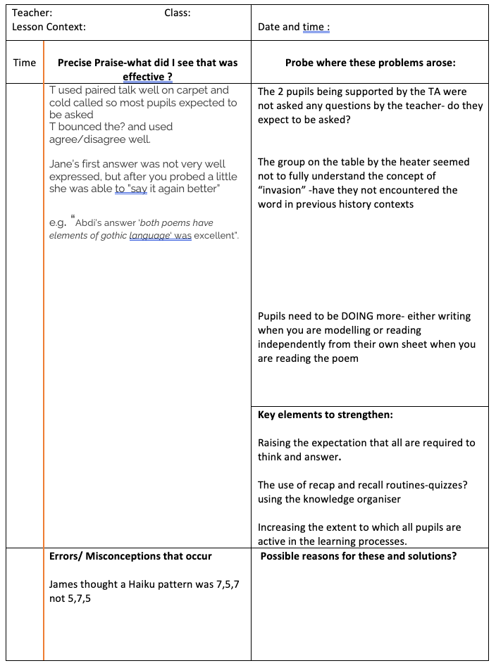 Classroom observation children