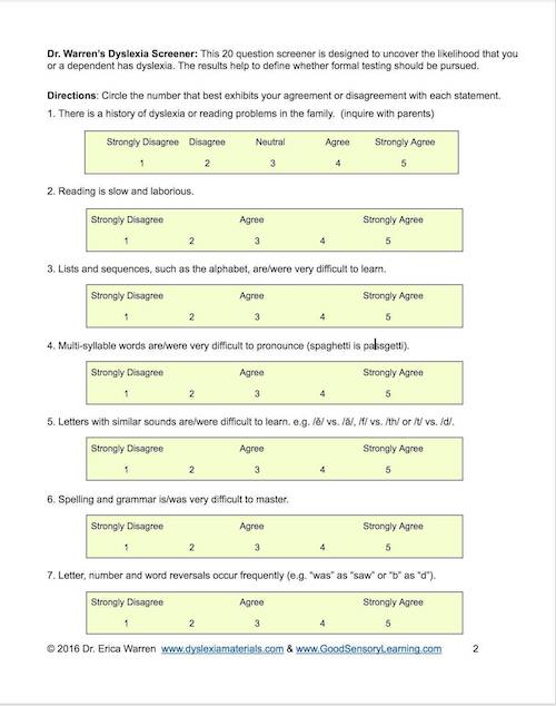 Dyslexia screening materials