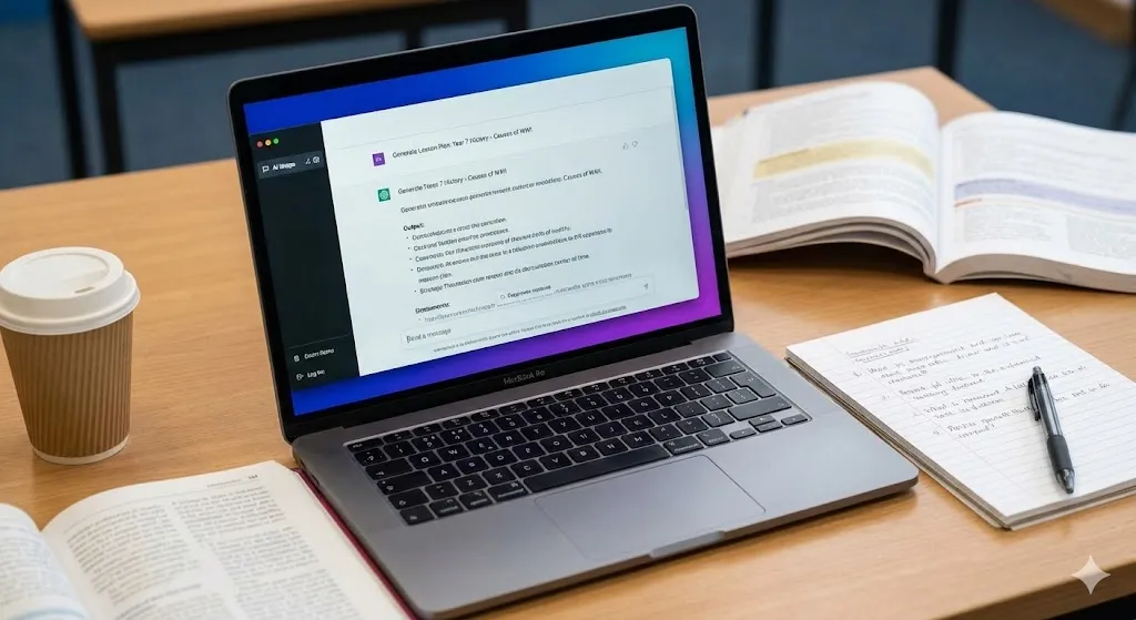 Teacher using AI lesson plan generator in classroom