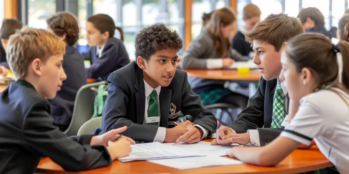 Student progress meeting between teacher and pupil reviewing learning targets