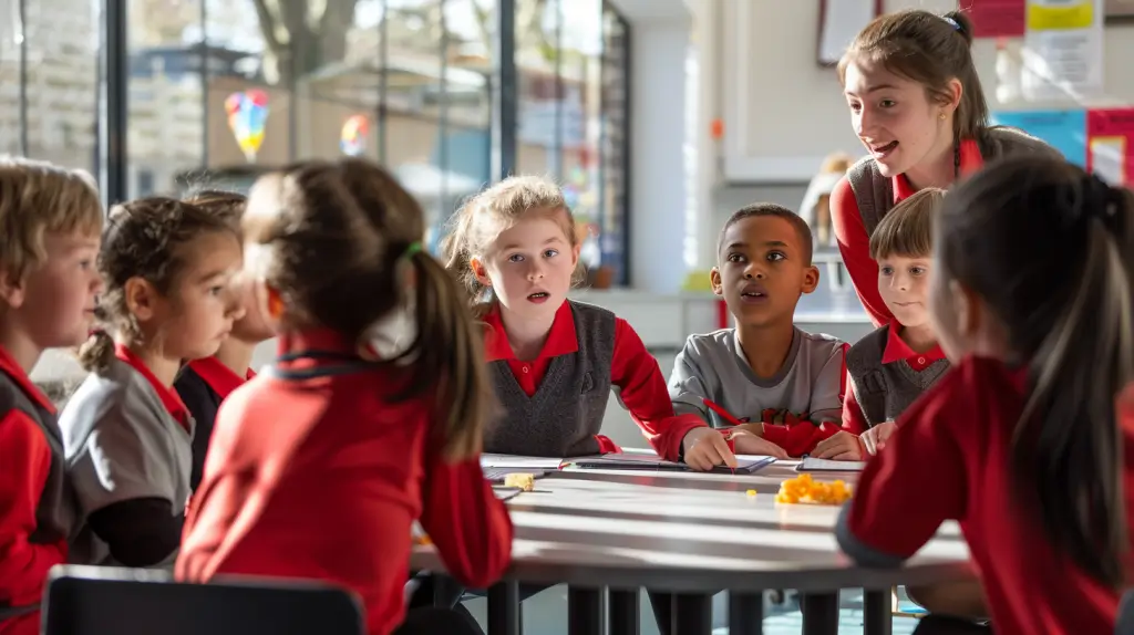 Primary pupils in Socratic teaching dialogue facilitated by teacher